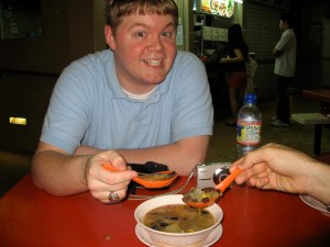 IMG_3604 Flid nervously eyeing his spoonful of Ice Kachang (that's melted a bit)