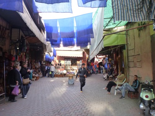 The cloth dyeing section--literally drying above our heads!