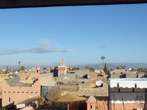 The rooftops of Marrakech with the Atlas Mountains in the background