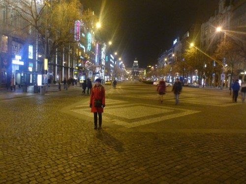 Wenceslas Square--the current centre of Prague.  You can see the National Museum in the background.