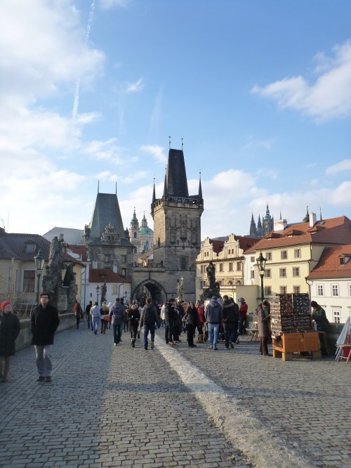 View of Charles Bridge looking towards Lesser Town.