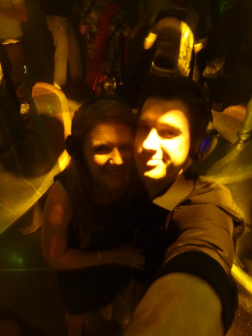 On the dance floor:  our first silent party!