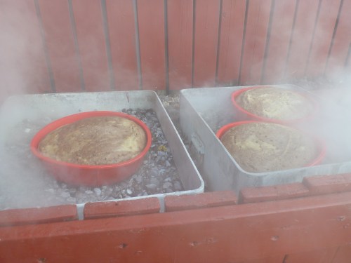 Bread being cooked using the steam/heat from the geothermal park. It was yummy :)