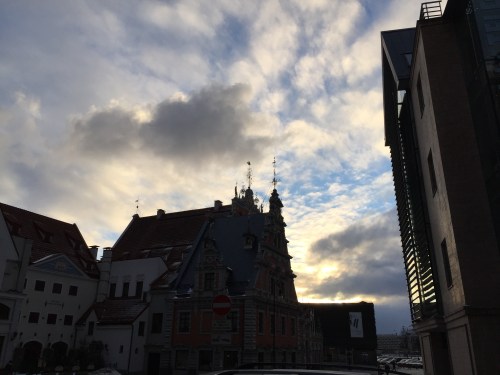 Sunset over the House of Blackheads and the Soviet Bunker.  Perfect juxtaposition.