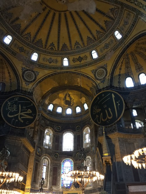 Inside of the awe-inspiring Aya Sofya (Hagia Sophia)
