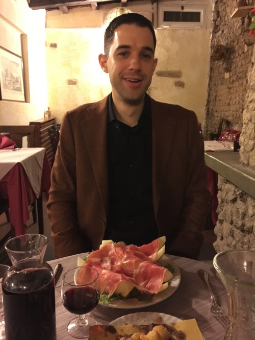 Thanksgiving dinner! Starter of prosciutto and melon...