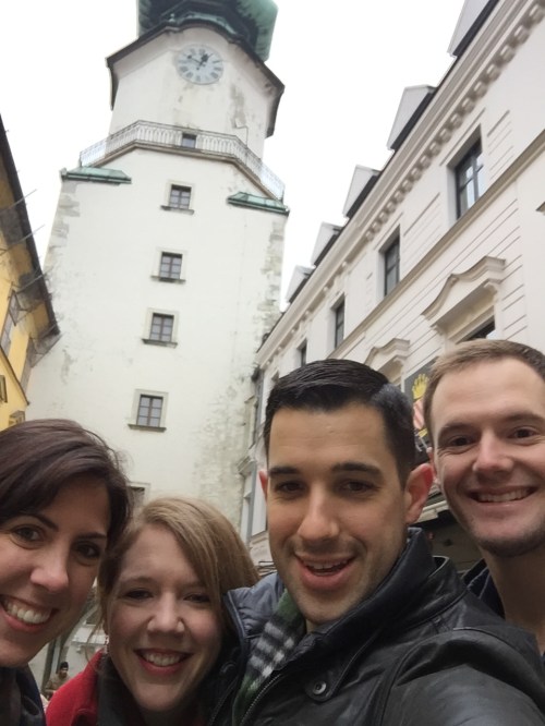 All four of us exploring Old Town Bratislava